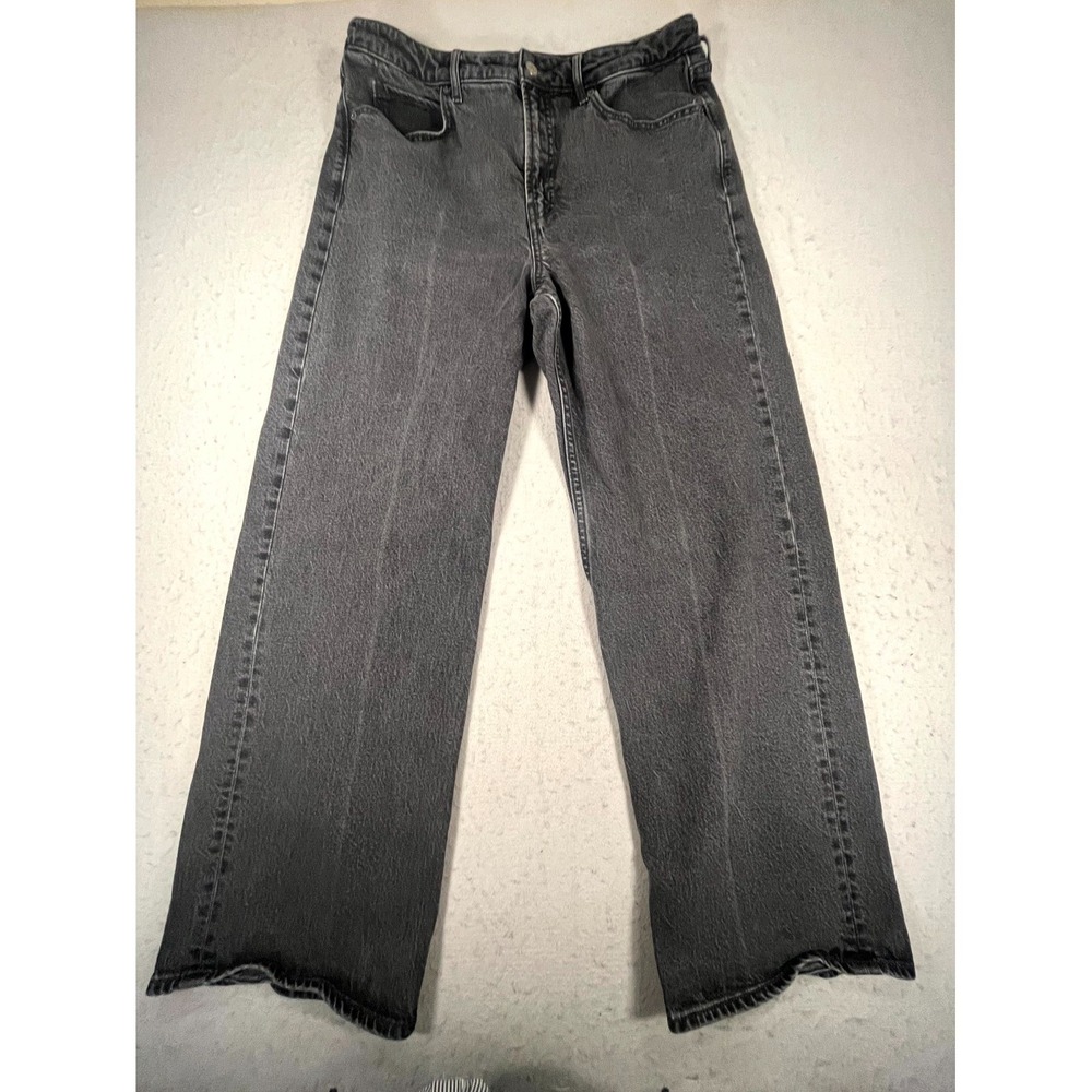 Old Navy Wide Leg Jeans Womens 12 Washed Black Denim Cotton Stretch Relaxed Fit